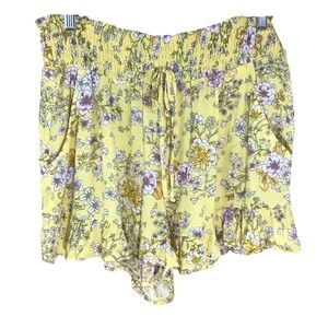 Bebop Yellow Floral Smocked Waist Ruffle Hem Shorts Women's XL